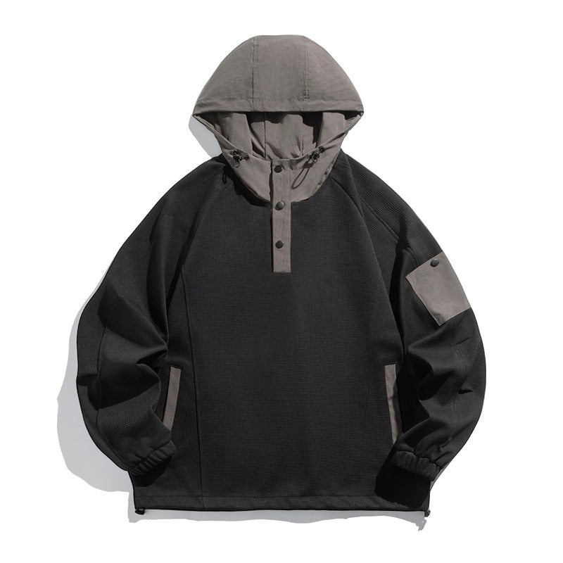 Unisex Technical Hoodie in Oversized Cut with Henley Placket, Patch Pocket and Drawstring Mune Fashion