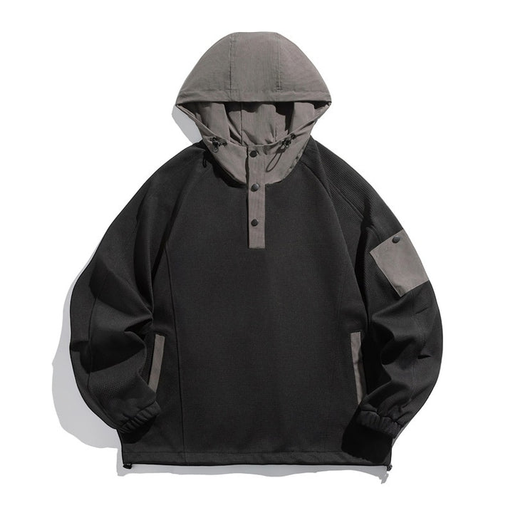 Unisex Technical Hoodie in Oversized Cut with Henley Placket, Patch Pocket and Drawstring Mune Fashion