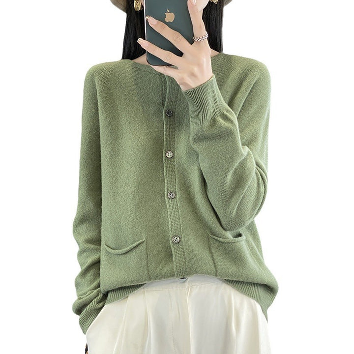 Women's Long Fine Knit Cardigan with Round Neck, In-seam Pockets and Alpaca Mix Mune Fashion