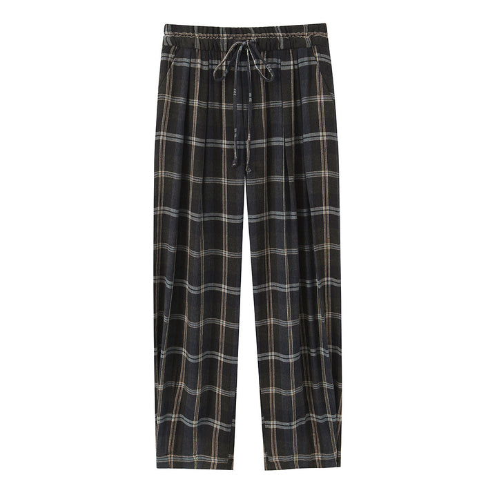 Women's Wide Checked Fabric Trousers with Drawstring Waist and Ironed Fold Mune Fashion