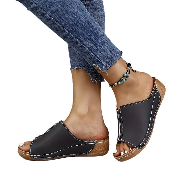 Damen Offene Komfort‑Mules mit gepolstertem Fußbett und Korkoptik‑Plateau Mune Fashion