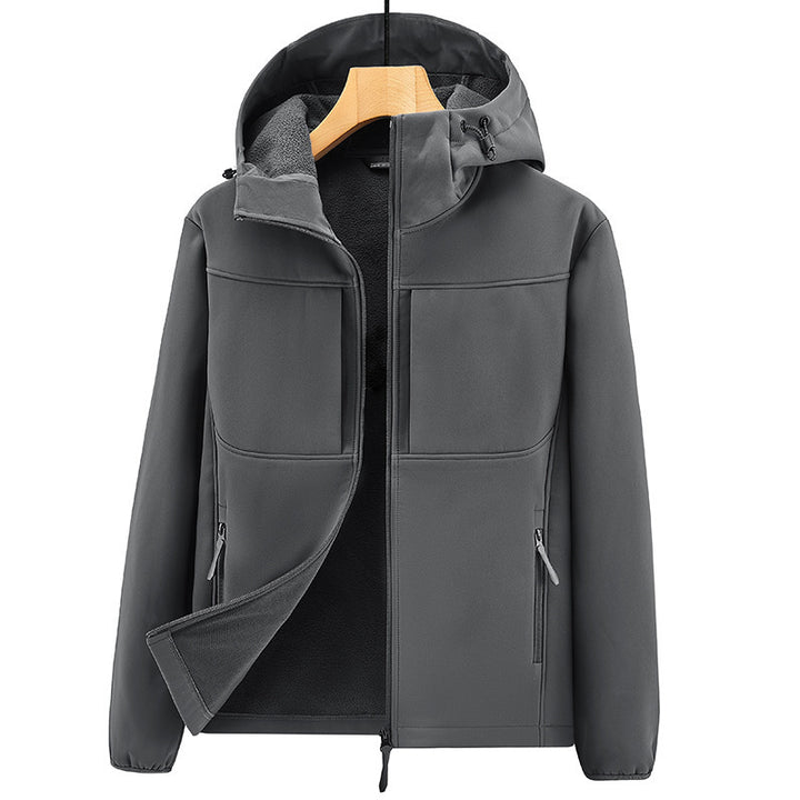 Men's Thermo Softshell Jacket with Sherpa Lining, Hood and Concealed Zipper Pockets Mune Fashion