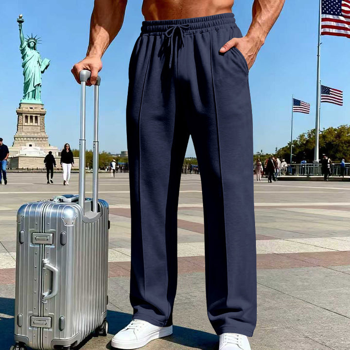 Men's wide Relax-Jogging pants with crease, elastic drawstring waistband, and side pockets Mune Fashion