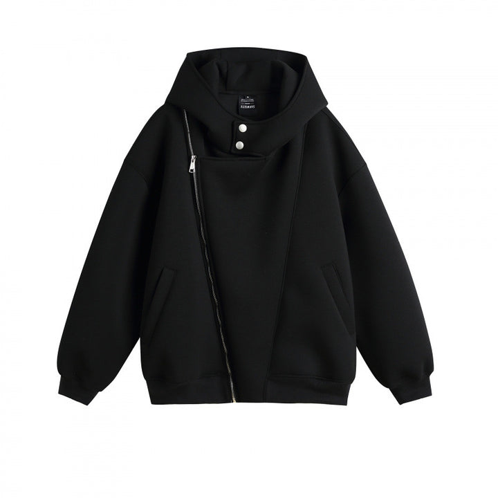 Unisex Oversize Hoodie Jacket with Asymmetrical Zipper and High Stand-Up Collar Mune Fashion