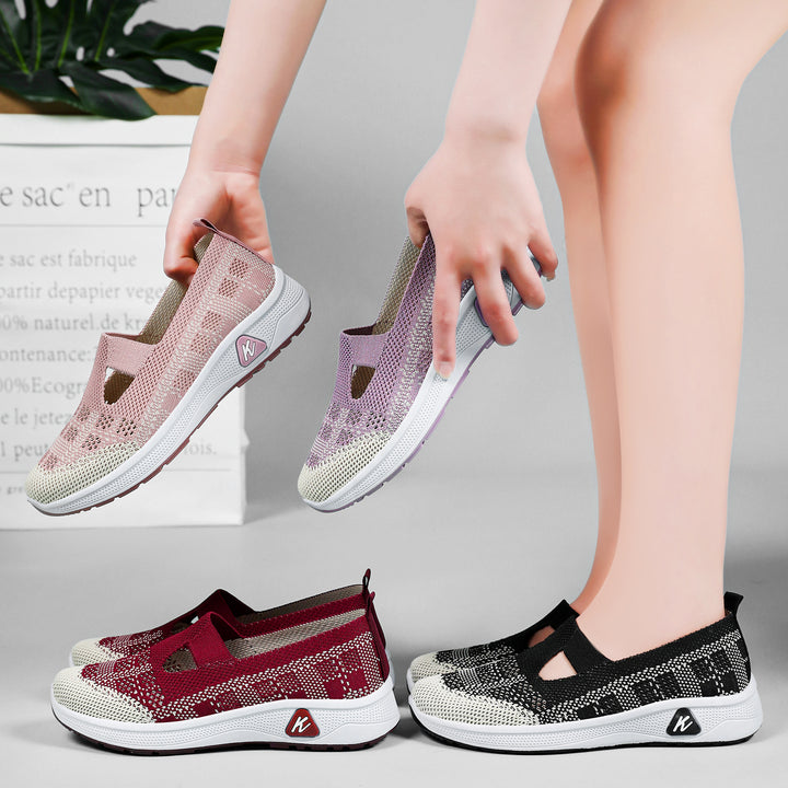 Women's lightly knitted slip-on Mary Jane sneakers with cut-out, breathable knitted upper and cushioning comfort sole Mune Fashion