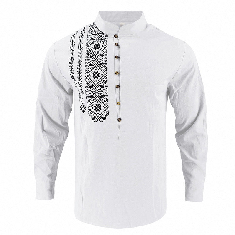 Men's embroidered cotton kurta shirt with stand collar Mune Fashion