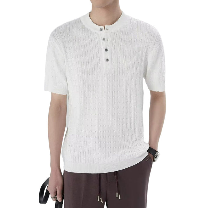 Men's Short Sleeve Knitted Shirt with Button Placket Mune Fashion