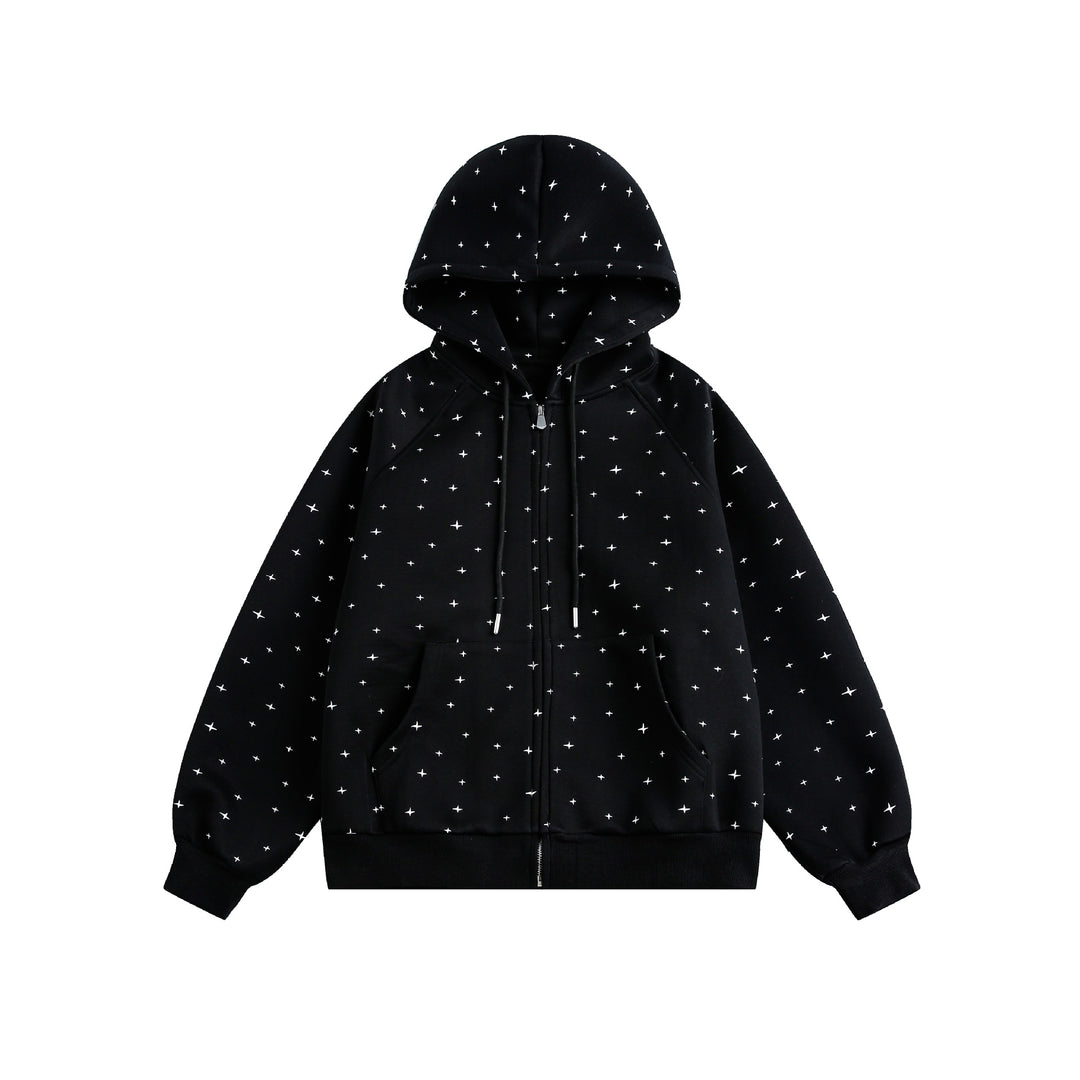 Unisex Oversized Hoodie Jacket with Star Print and Full Zip Mune Fashion