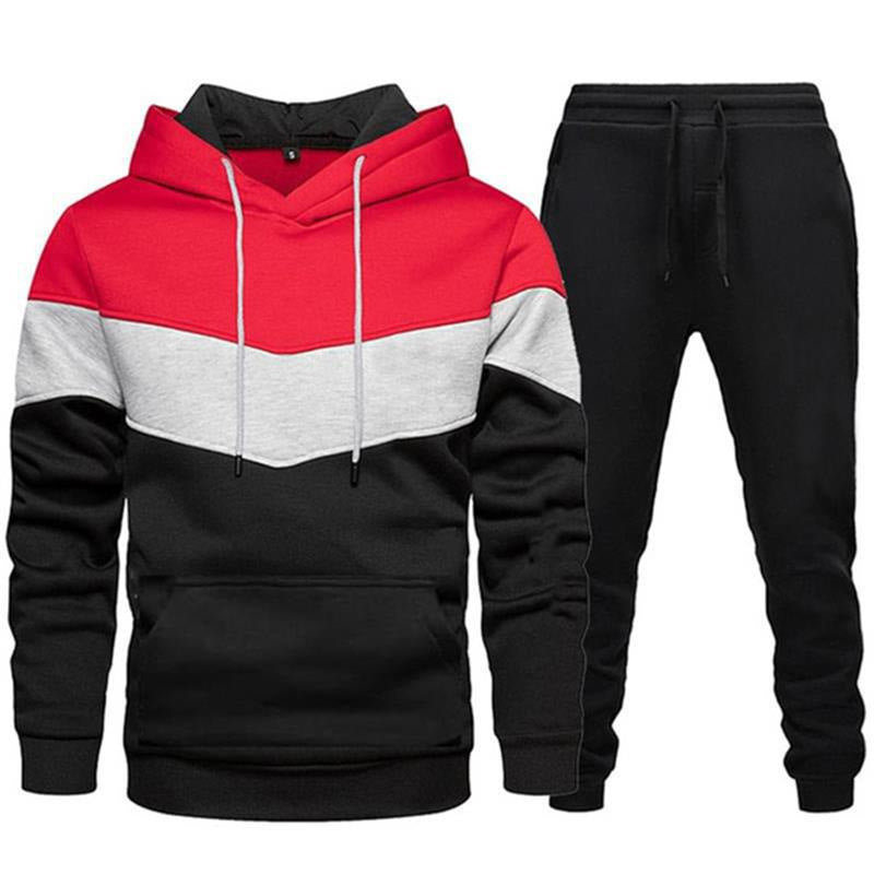 Men two-tone hoodie jogging set with kangaroo pocket, tapered jogging pants and double-layered hood Mune Fashion