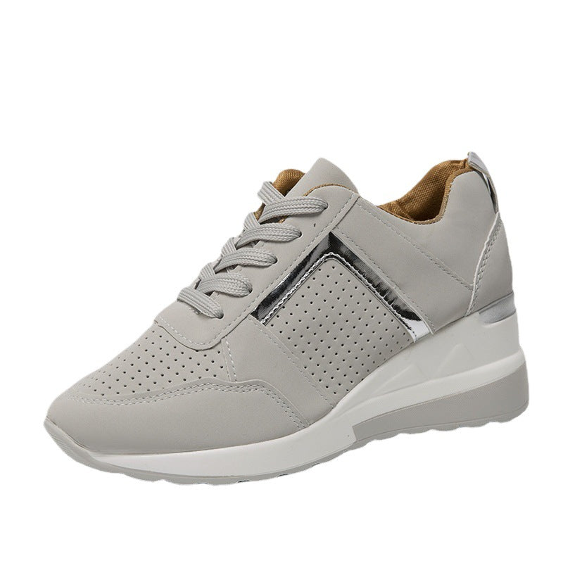 Women's sporty platform sneaker with perforated microfiber upper, cushioned comfort lining, and reflective decorative stripe Mune Fashion