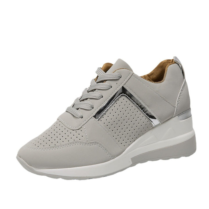 Women's sporty platform sneaker with perforated microfiber upper, cushioned comfort lining, and reflective decorative stripe Mune Fashion