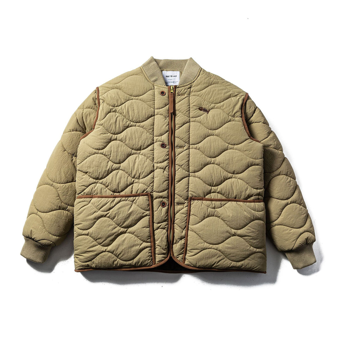 Men's Quilted Boxy Blouson with Wave Quilting and Leather Piping Mune Fashion