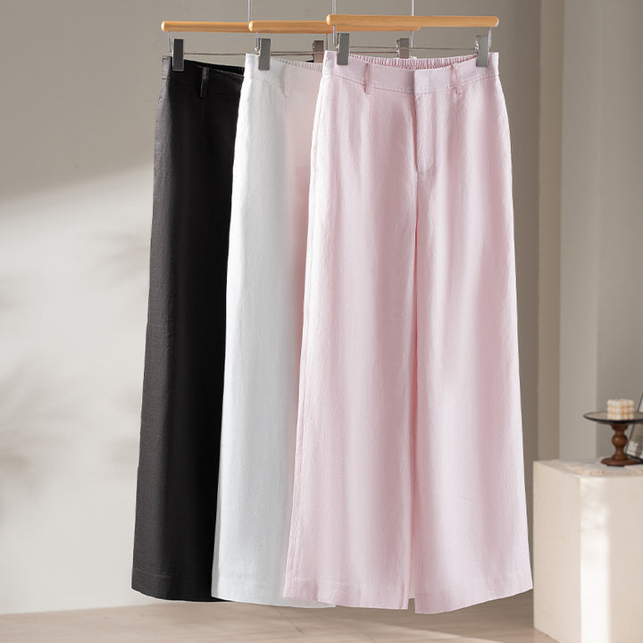 Women's Palazzo Pants made of light linen blend with high waist and crease Mune Fashion