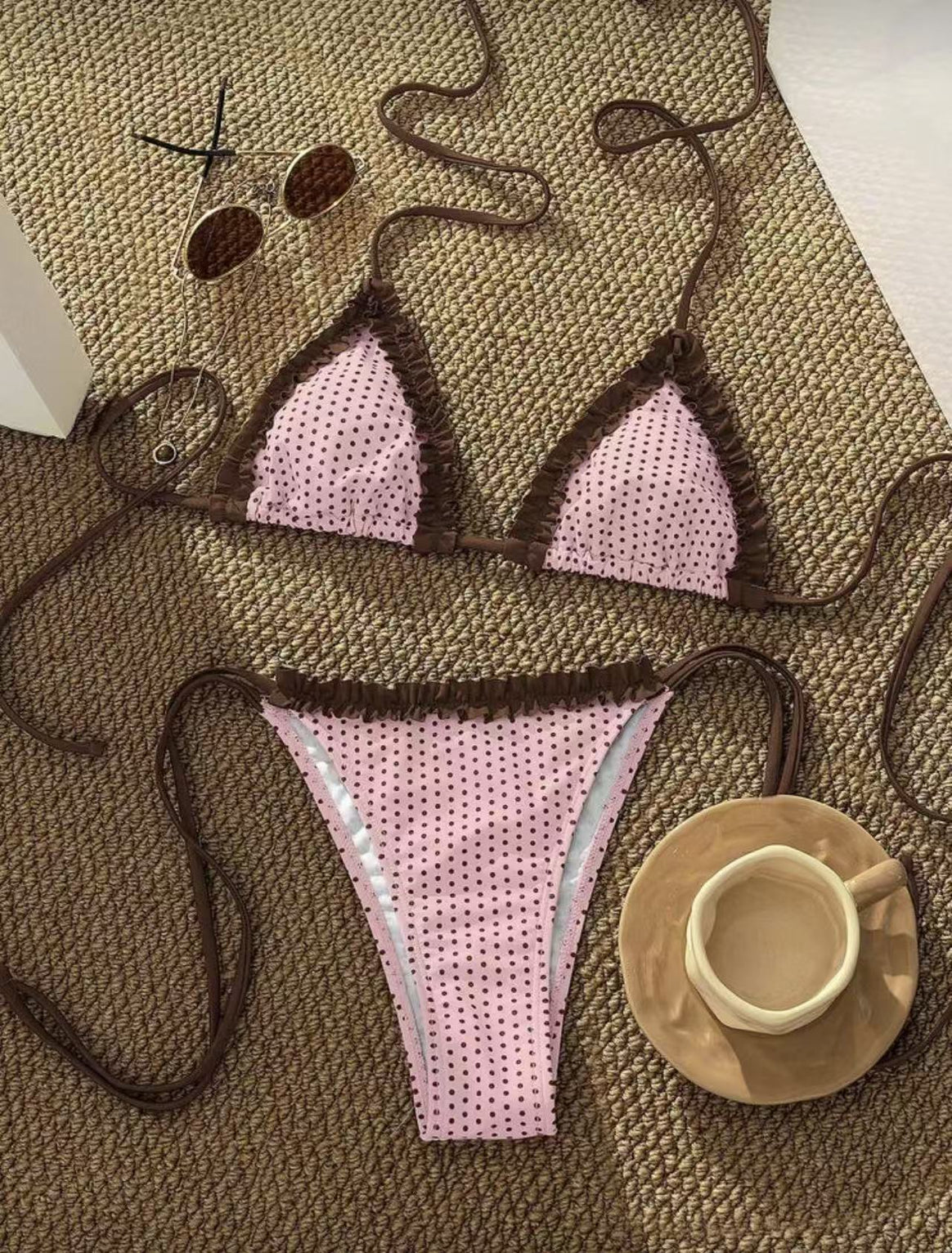 Women's bikini set with playful checked pattern and charming ruffle details Mune Fashion