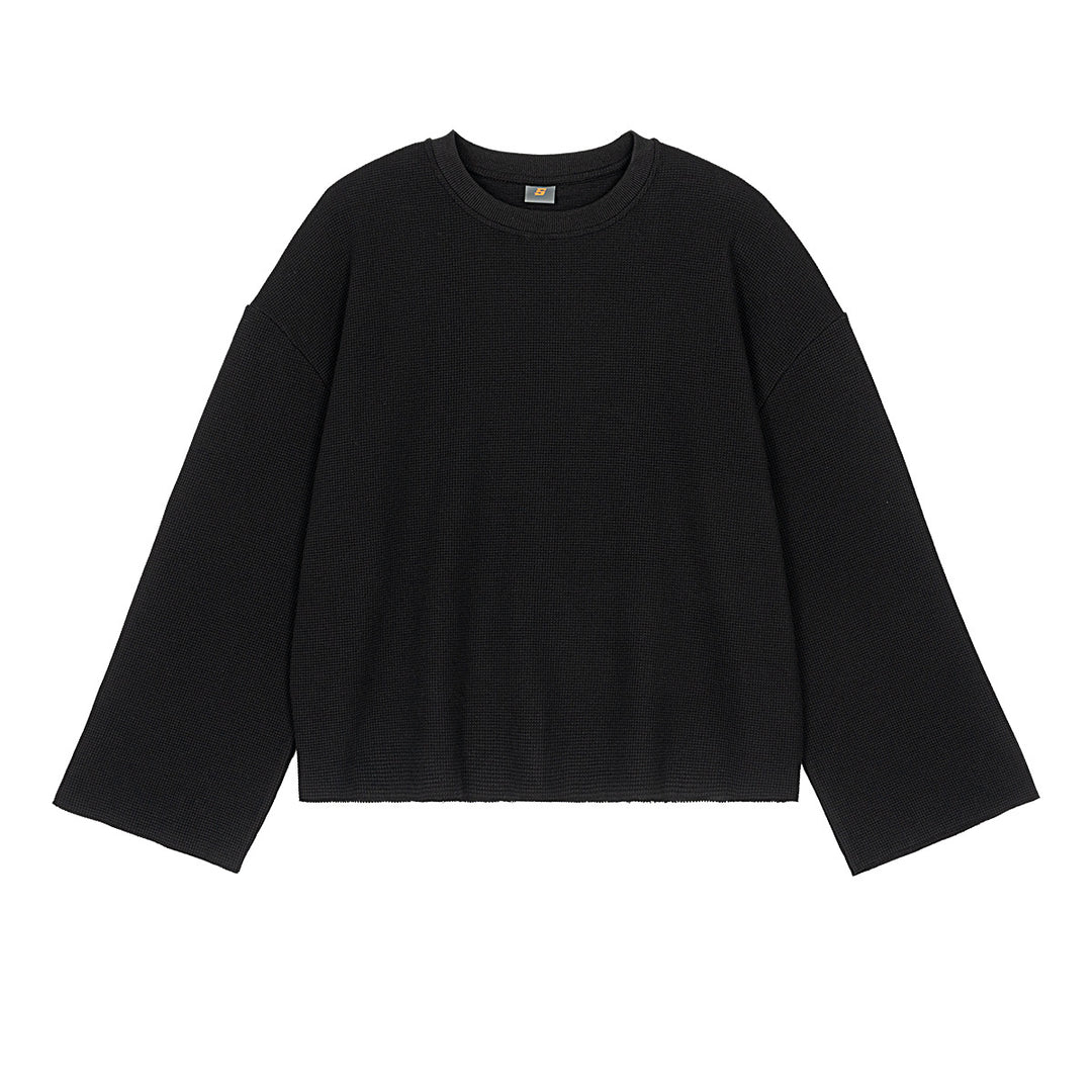 Men's Boxy Waffle Knit Sweater with Oversized Cut and Round Neck