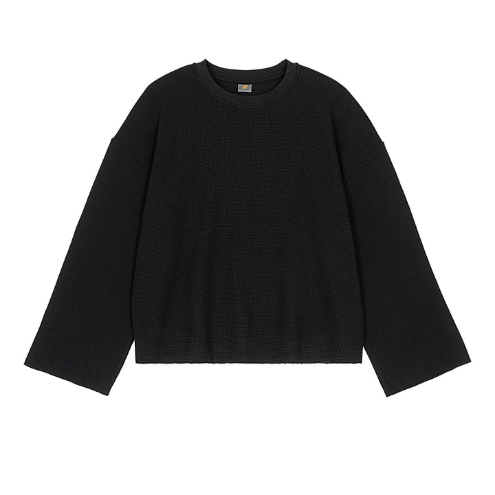 Men's Boxy Waffle Knit Sweater with Oversized Cut and Round Neck