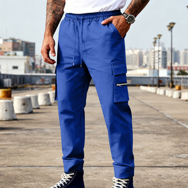 Men's cargo joggers with elastic waistband, drawstring and zippered pockets Mune Fashion