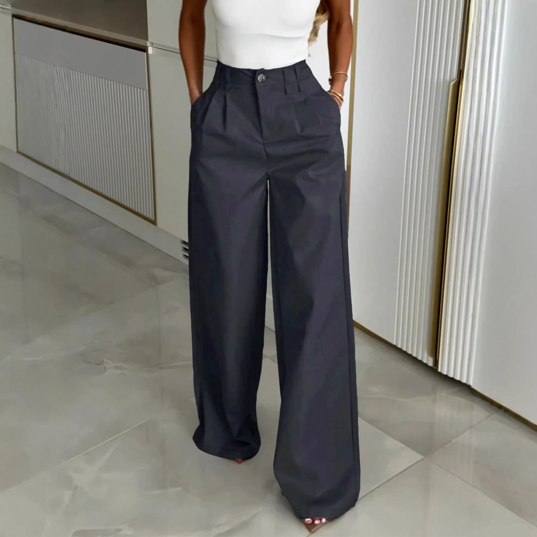 Women's High-Waisted Pleated Trousers with Wide Palazzo Leg Mune Fashion