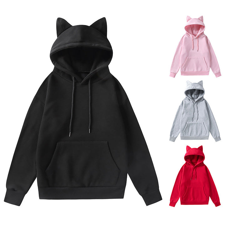 Women's hoodie with cat ears oversized sweatshirt with kangaroo pocket and drawstring Mune Fashion