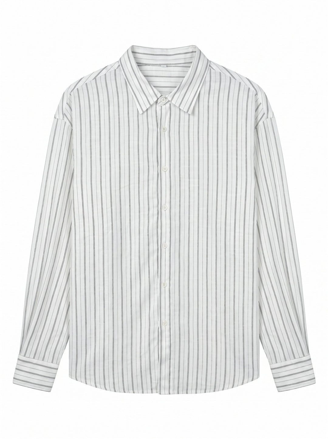 Unisex Long Relaxed-Fit Striped Shirt with Kent Collar and Rounded Hem Mune Fashion