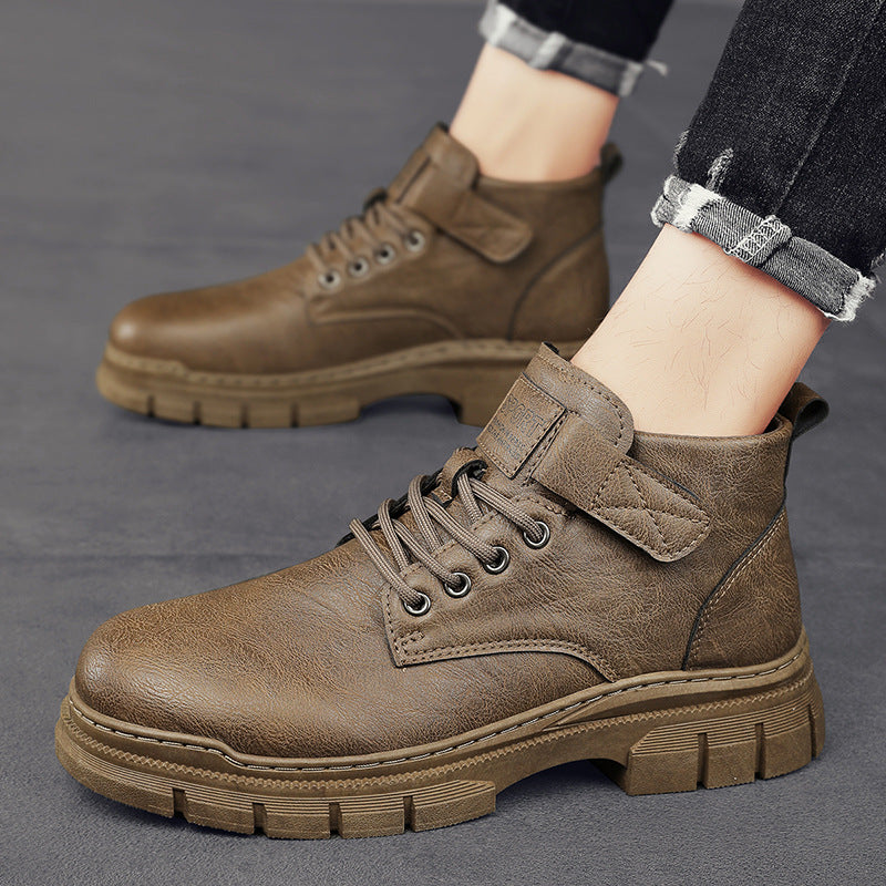 Men's Robust Platform Lace-Up Boots with Velcro Strap and Profiled Rubber Sole Mune Fashion
