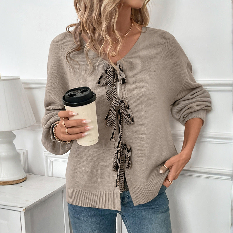 Women Casual Knit Sweater with Bow Details Mune Fashion