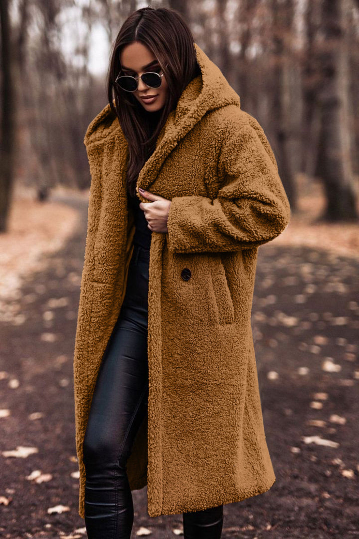 Women oversized teddy coat with hood and button closure Mune Fashion