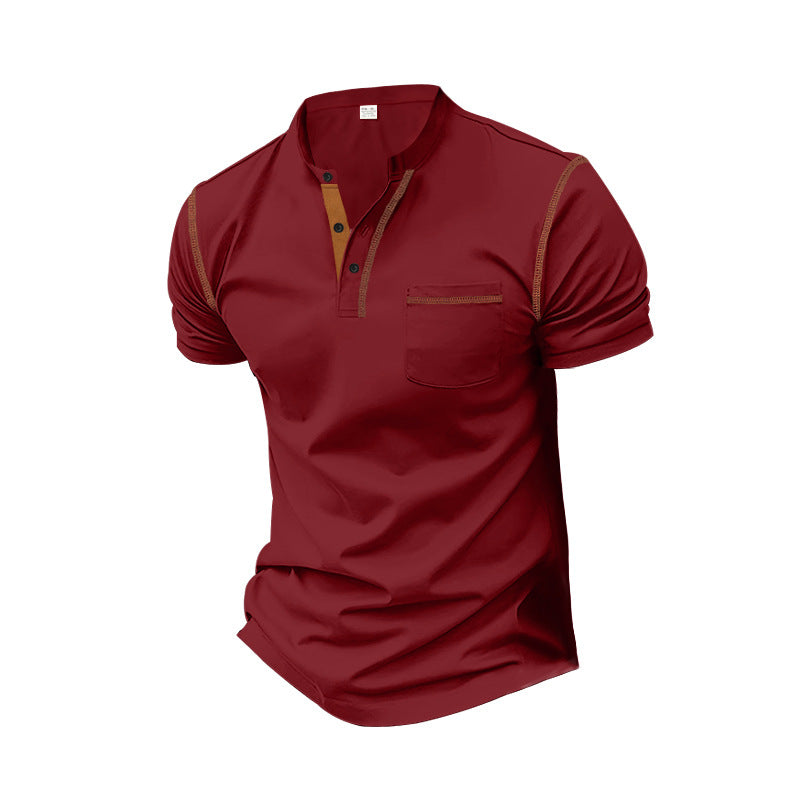 Men's short-sleeve polo in Henley style with stand-up collar, chest pocket and contrast stitching Mune Fashion