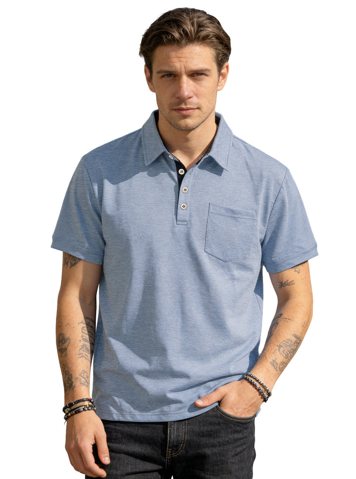 Men's short sleeve polo collar shirt made of textured jersey with chest pocket and contrasting button placket Mune Fashion
