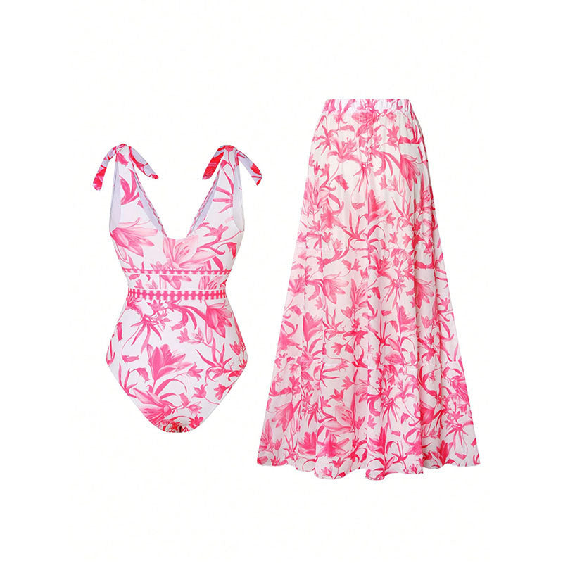 Women's swimsuit set with floral design and matching skirt Mune Fashion