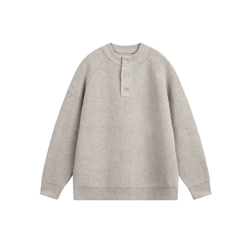 Unisex Knit Henley Sweater with Half Button Placket and Raglan Sleeves Mune Fashion