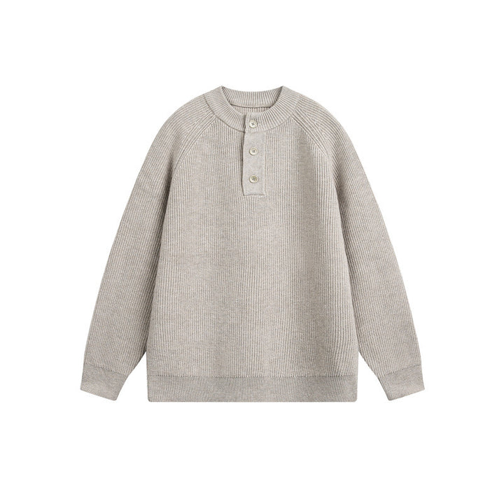 Unisex Knit Henley Sweater with Half Button Placket and Raglan Sleeves Mune Fashion