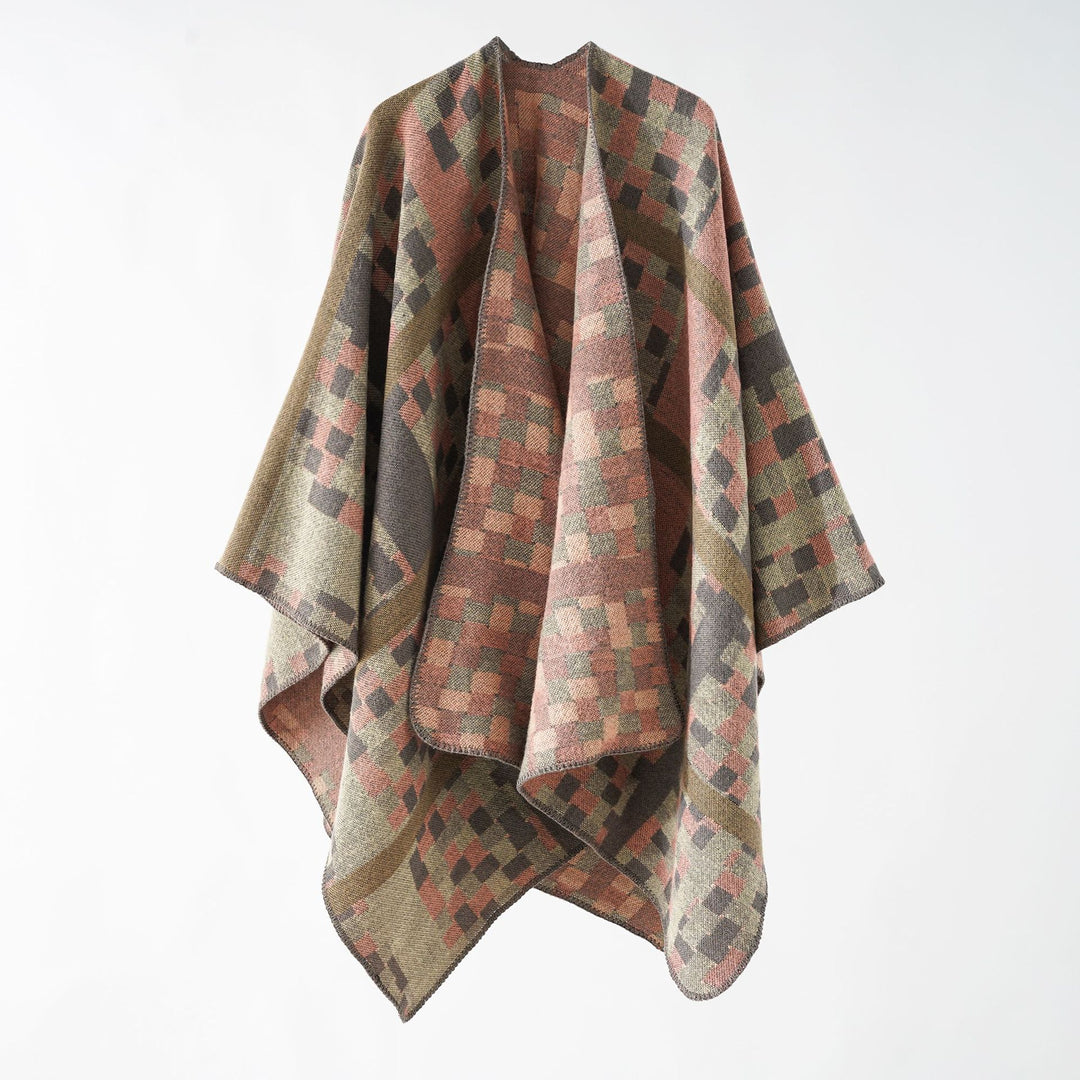 Ladies Kastiger Web Poncho with graphic jacquard and fringe edge Mune Fashion
