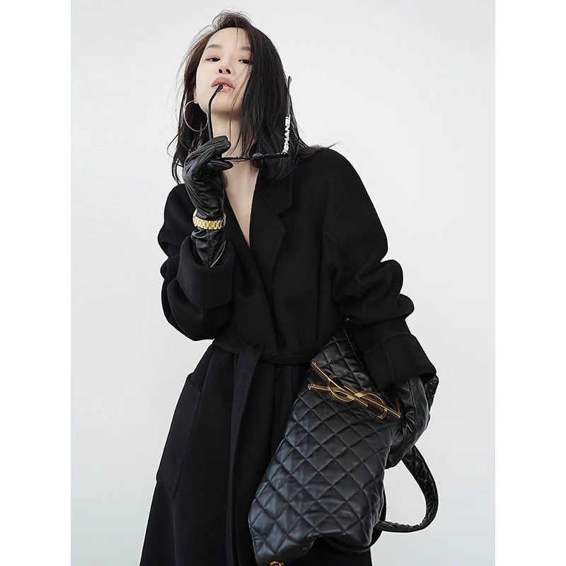 Ladies Elegant Wrap Coat with Waist Belt Mune Fashion