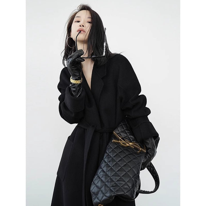 Ladies Elegant Wrap Coat with Waist Belt Mune Fashion