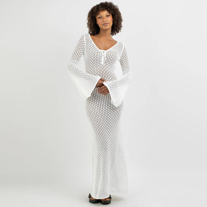 Ladies airy crochet maxi coat Mune Fashion