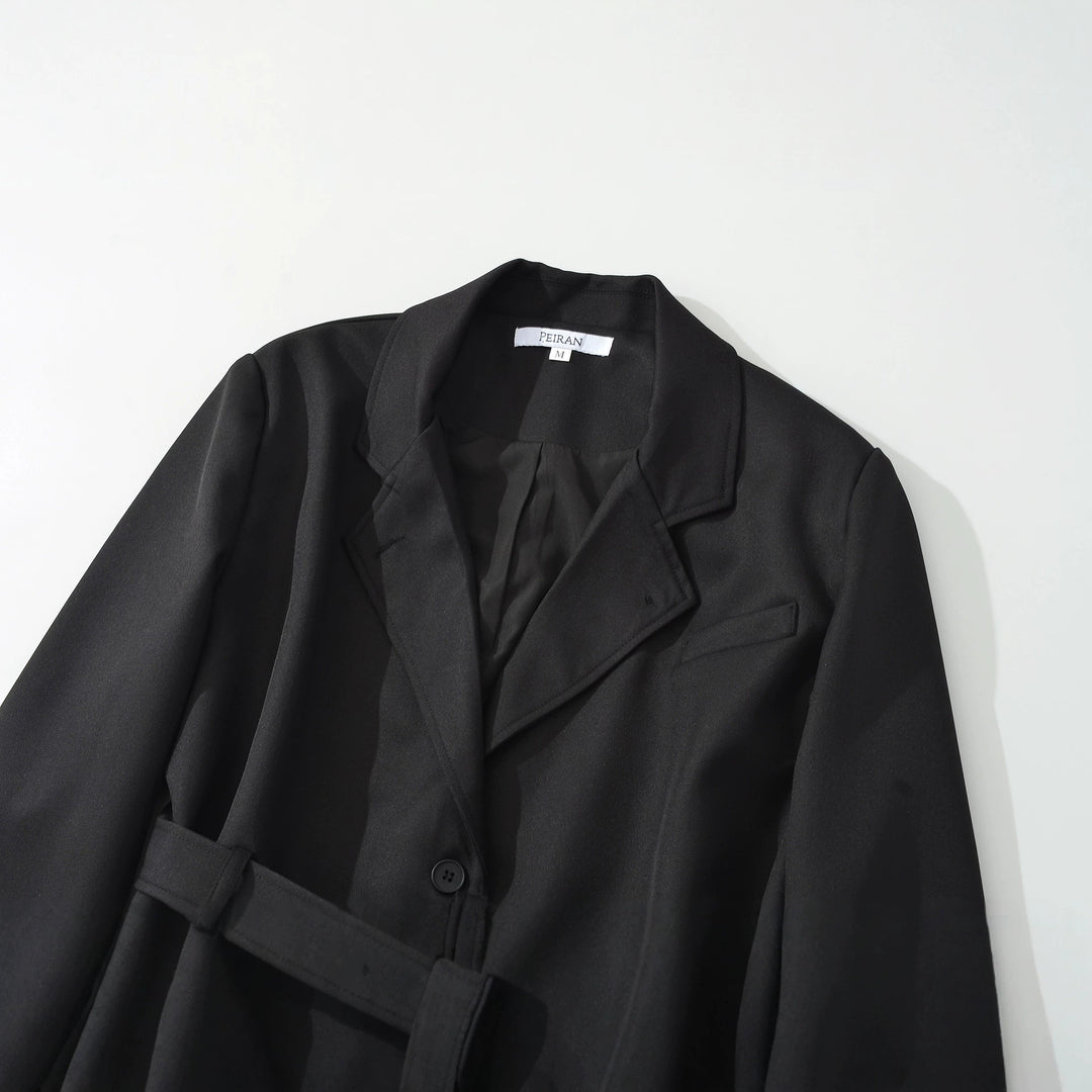 Women's Short Blazer with Waist Belt and Lapel Collar Mune Fashion