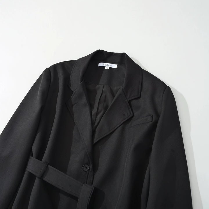 Women's Short Blazer with Waist Belt and Lapel Collar Mune Fashion