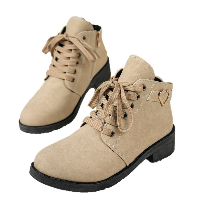 Women's lace-up booties with a small block heel and heart metal appliqué Mune Fashion