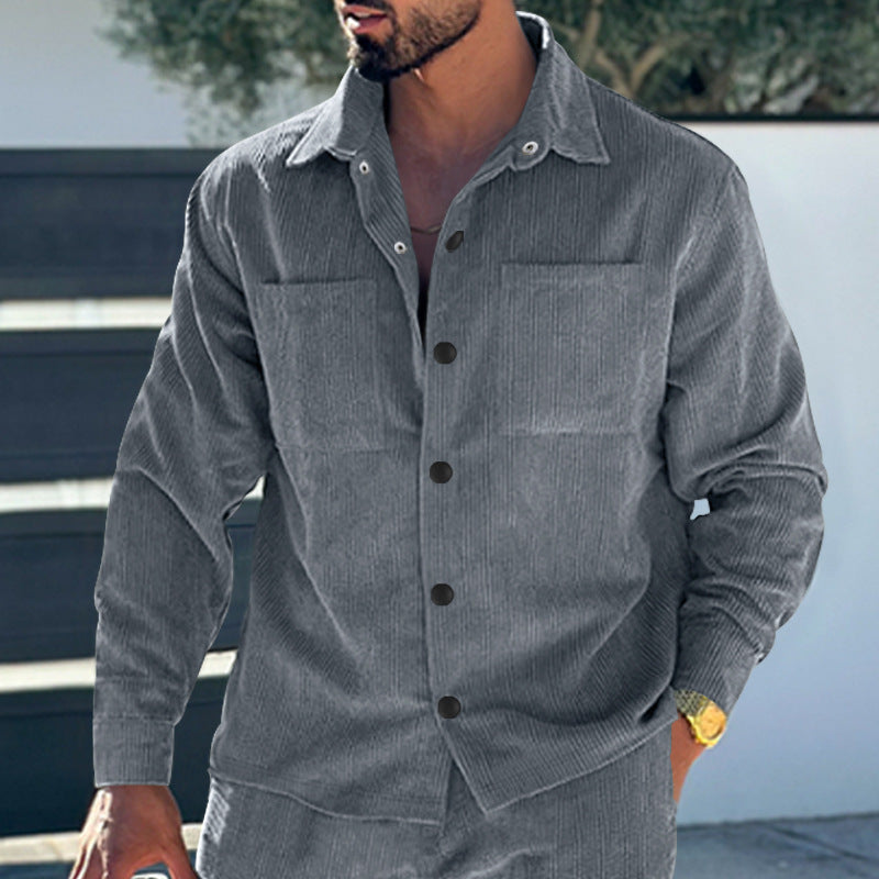 Men's cord oversized shirt with chest pockets and full button placket Mune Fashion