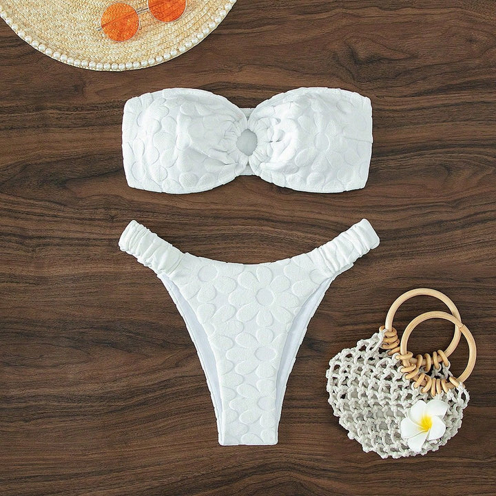 Ladies bandeau bikini with floral texture Mune Fashion