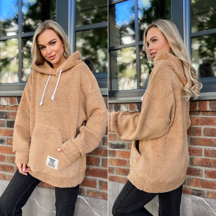 Women's Cozy Teddy Hoodie with Hood, Kangaroo Pocket and Oversized Cut Mune Fashion
