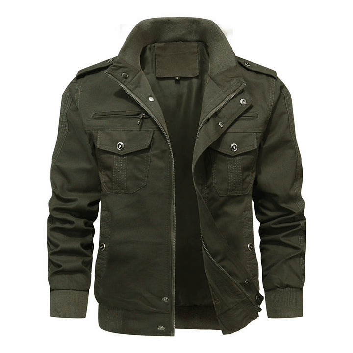 Men's robust canvas field jacket with stand-up collar, multiple pockets, and ribbed cuffs Mune Fashion