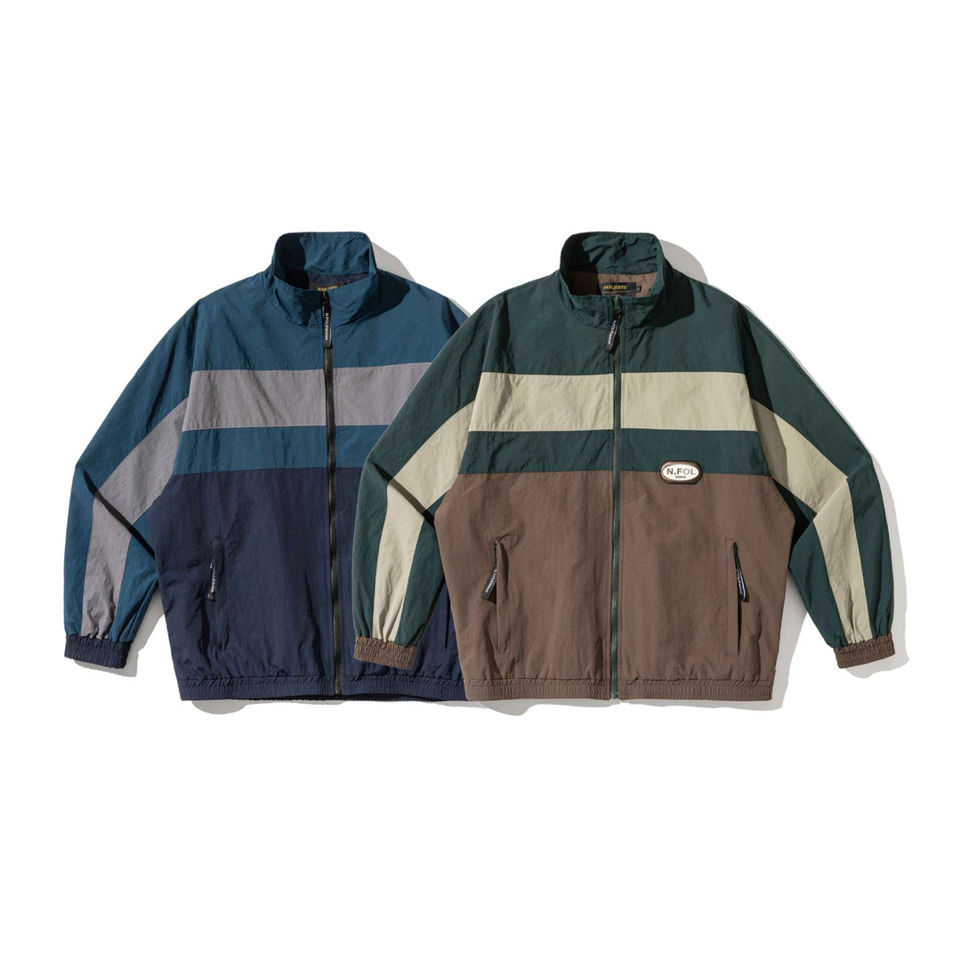 Unisex Lightweight Colorblock Windbreaker Jacket with Stand-up Collar and Elastic Cuffs Mune Fashion