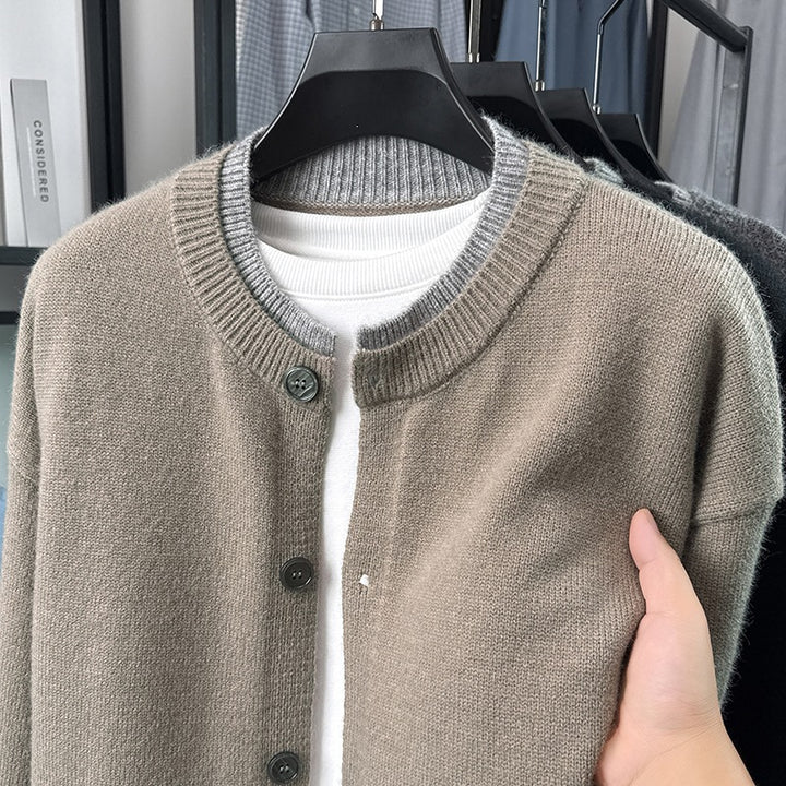 Women's Short Cardigan with Contrast Collar and Button Placket Mune Fashion