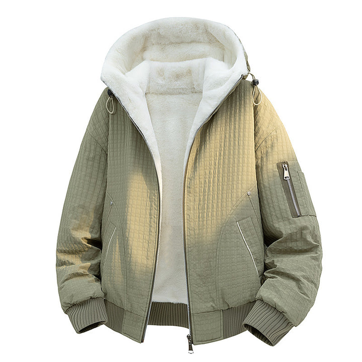 Women's Quilted Teddy Fleece Bomber Jacket with Hood and Fine Quilted Texture Mune Fashion