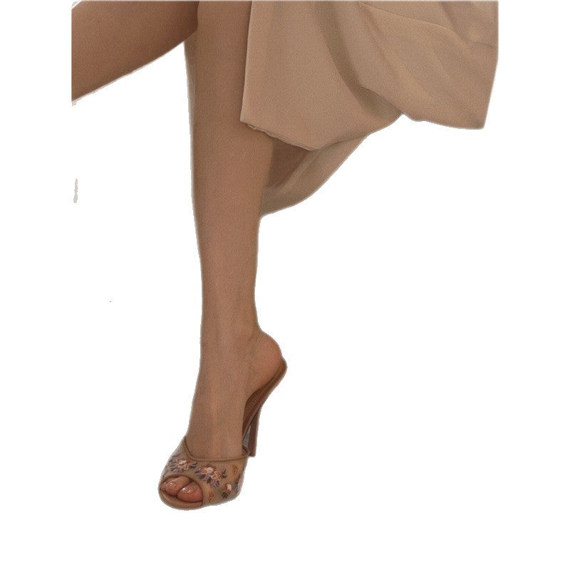 Damen Bestickte Mule‑Sandaletten mit offener Zehenpartie und sculpted Absatz Mune Fashion