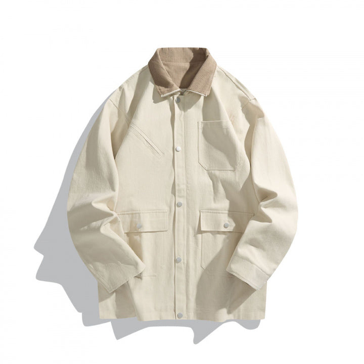 Unisex Boxy Canvas Field Jacket with Contrast Cord Collar and Utility Pockets Mune Fashion