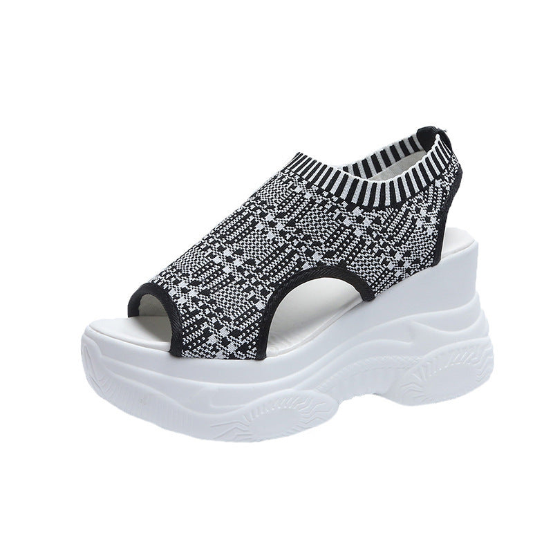 Women Platform Sandals with Elastic Knitted Shaft and Sporty Profile Sole Mune Fashion