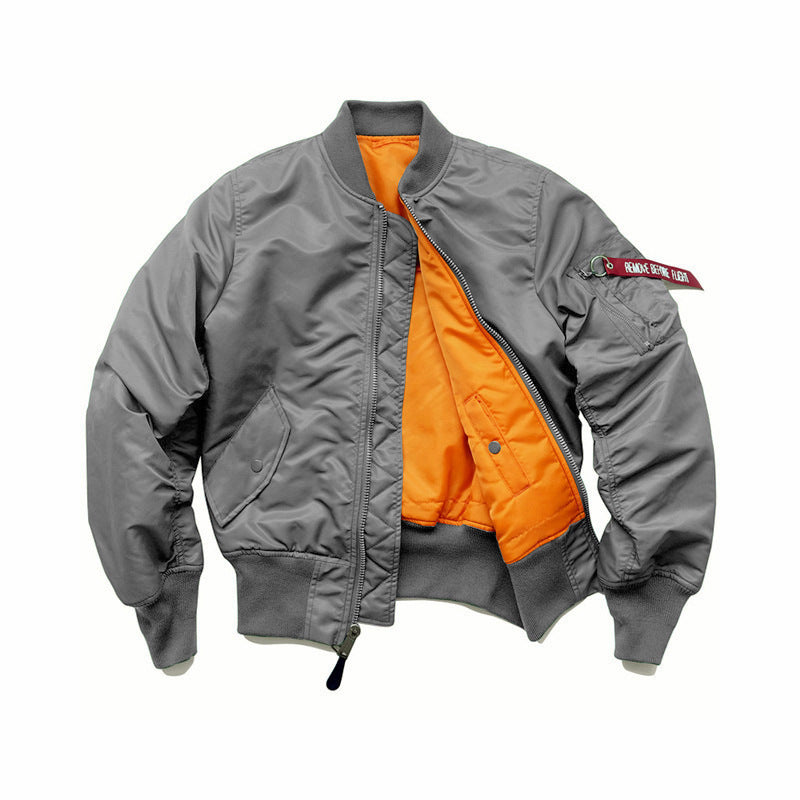 Men's flight bomber jacket with contrasting inner lining, utility arm pocket, and ribbed cuffs Mune Fashion